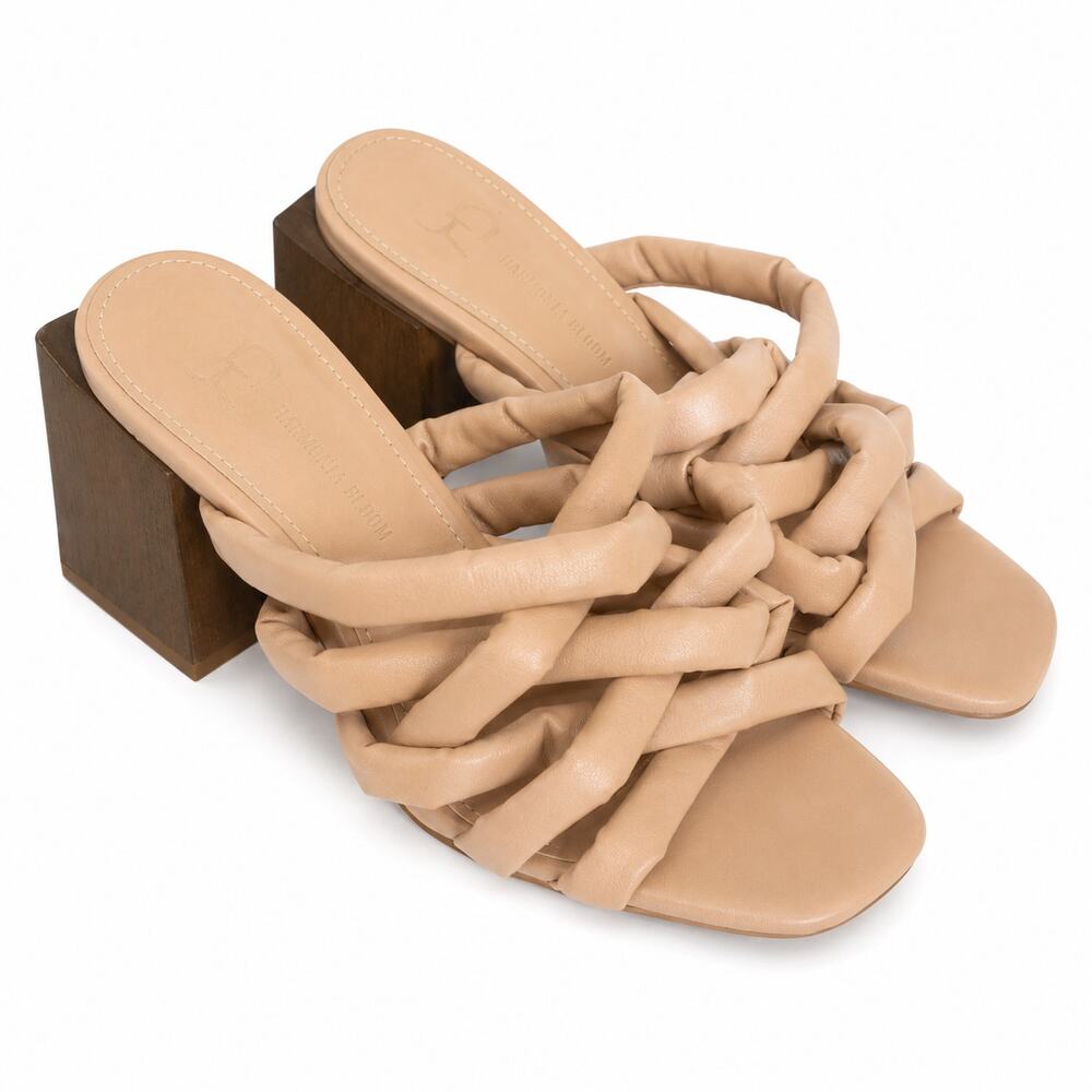 Raphael Labooz Women’s Size 8 Nude Beige Strappy Block Heel Mule Sandals Brazil